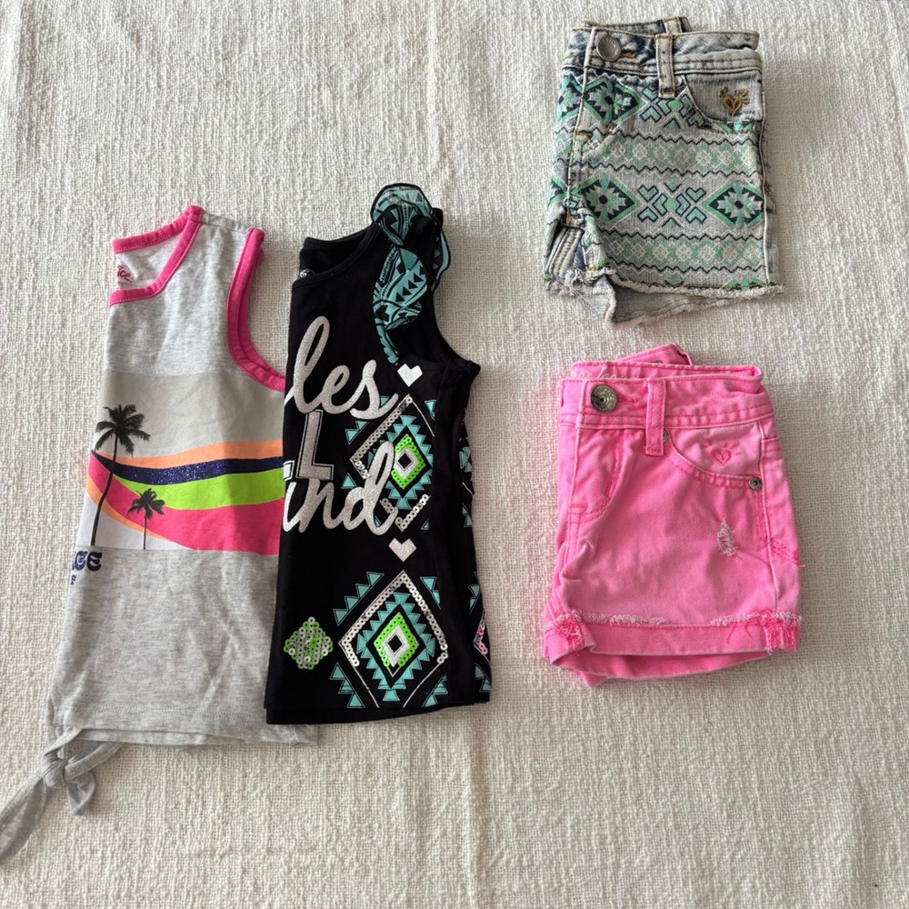Justice Girls 4pc Summer Lot Shorts and Tanks Size 5 6 Pink Gray Black Blue